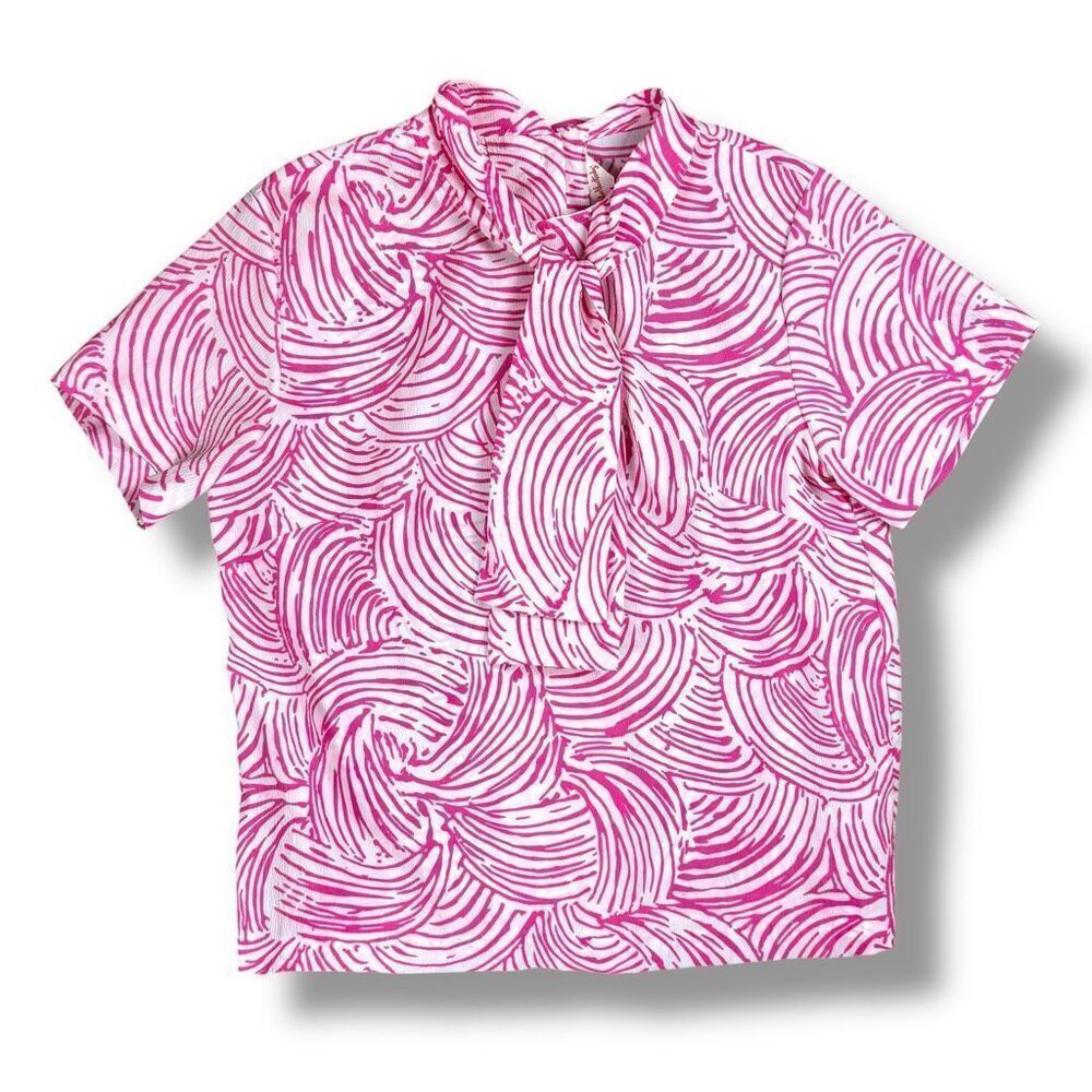 VINTAGE Laura Mae Life Press 1960’s Tie Blouse Sz S-M